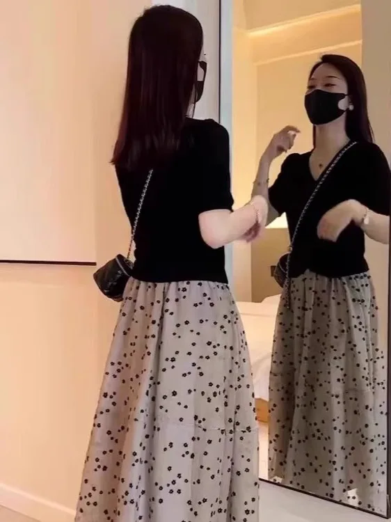 

Floral Print Loose Women's Skirt Summer Commute Artistic Vintage Slimming High Waist A-Line Midi Skirt Versatile Casual