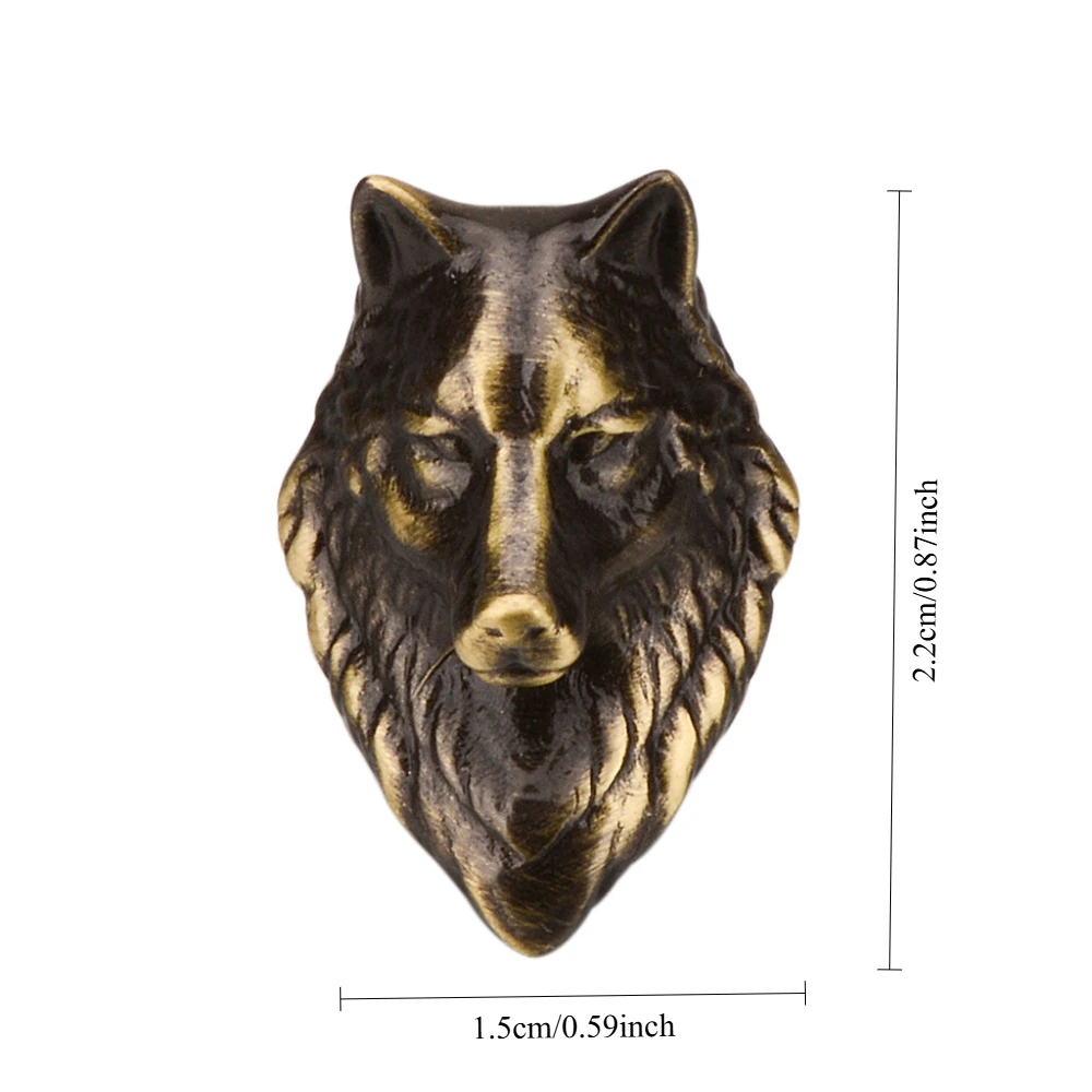 Vintage Brass Wolf Head Cufflink Brooch Personalized Wolf Head Handsome Suit Collar Pin Men's Business Dress Shirt Accessories