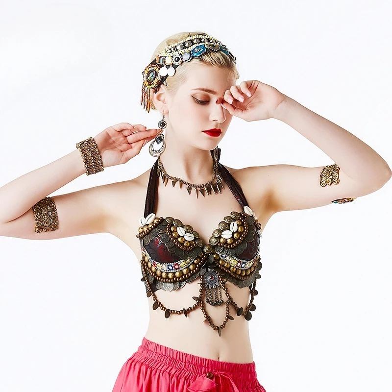 dostosowane biustonosze do tańca brzucha damskie etniczne kostiumy do tańca ATS biustonosze plemienne strój festiwalowy do tańca brzucha