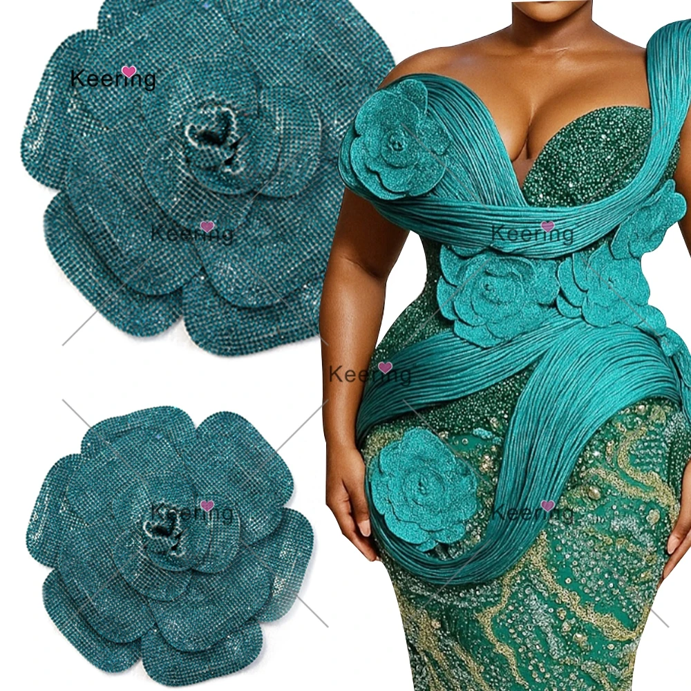 

5PCS 3D Rhinestone Flowers Patch Wire Work Flower for Wedding Decoration WBF-217