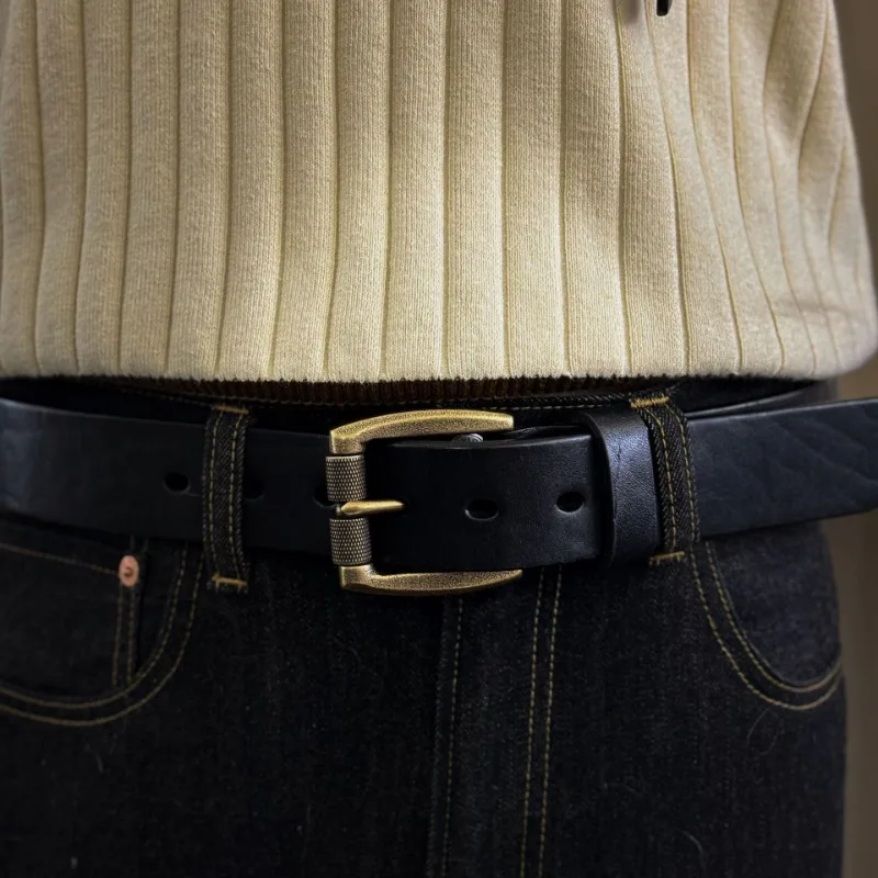 レトロデザイン銅製ローラーバックル牛革55mm厚メンズジーンズ牛革ベルト男性用多用途パーソナライズ本革ベルト