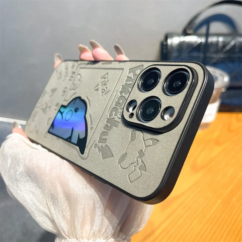 Laser Cartoon Leather Matte Phone Case for IPhone 15 14 13 12 Pro Max 11 Plus 15Pro 14Pro Luxury Camera Lens Protection Cover