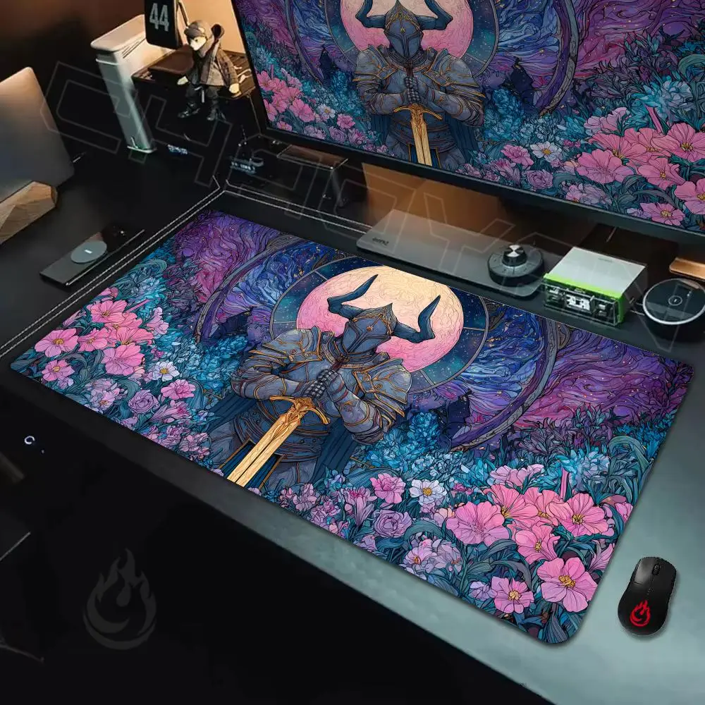 Romantischer Blumenritter, Mauspad, Schreibtischunterlage, großer Computer-Büroteppich, XXL-Mauspad, Gamer-Gaming-PC-Zubehör, Tastaturteppich