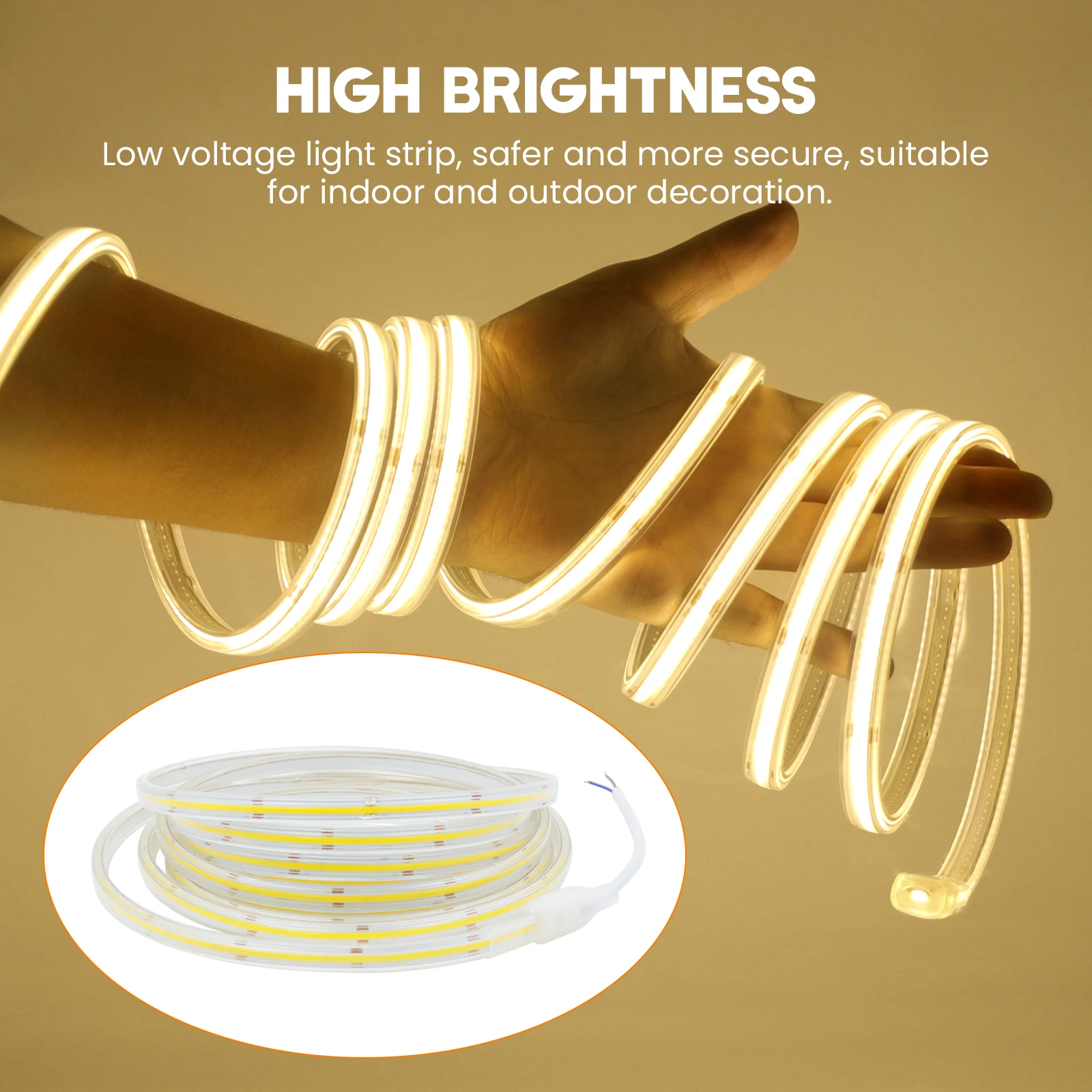 

Водонепроницаемая светодиодная лента COB IP65, гибкая лента 24 В, 10 м, 20 м, 320 светодиодов/м, яркая подсветка высокой плотности