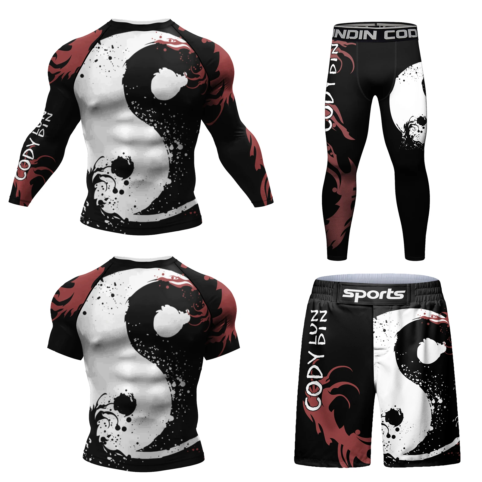 

Cody Set Compression MMA Rash Guard Jiu Jitsu Masculine T-shirt+Fitnss Legging Set for Man Muay Thai Jersey Fightwear 4 Piece