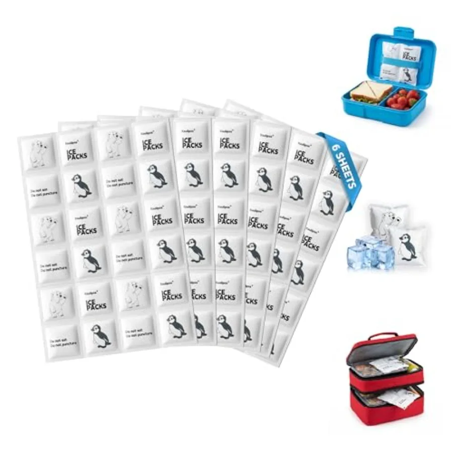 Ice Packs for Lunch Boxes, 6 Sheets Cut-to-Size Flexible Ice Sheets, Thin Reusable Freezer Packs for Coolers, No-Leak Flat Cold