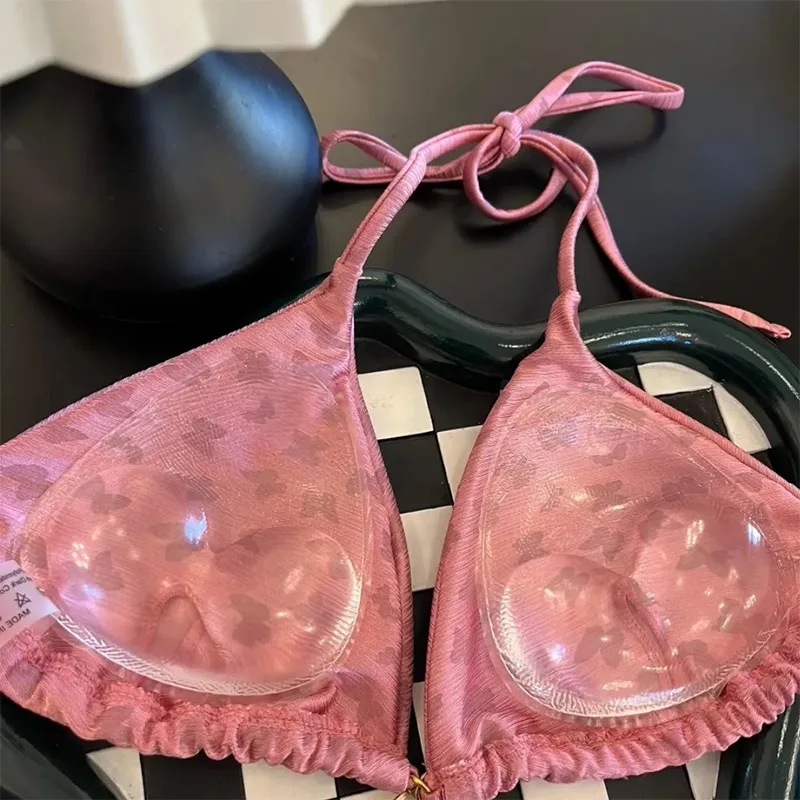 Bikini 2025, conjunto de Bikini con almohadilla en el pecho, Bikinis acolchados con realce, traje de baño para mujer, traje de baño para mujer, almohadilla de sujetador de esponja transpirable más gruesa de silicona