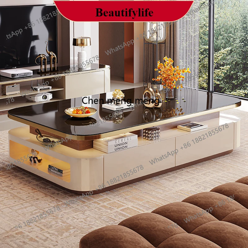 

G153 Light luxury coffee table living room new creative high-end coffee table bright rock panel TV cabinet combination