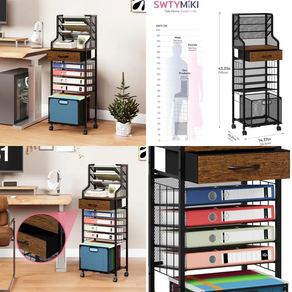 

10-уровневая сетчатая тележка для документов с выдвижным ящиком и подвесными папками, запираемый шкаф для хранения вещей для офиса, дома, студии, школы - Espr