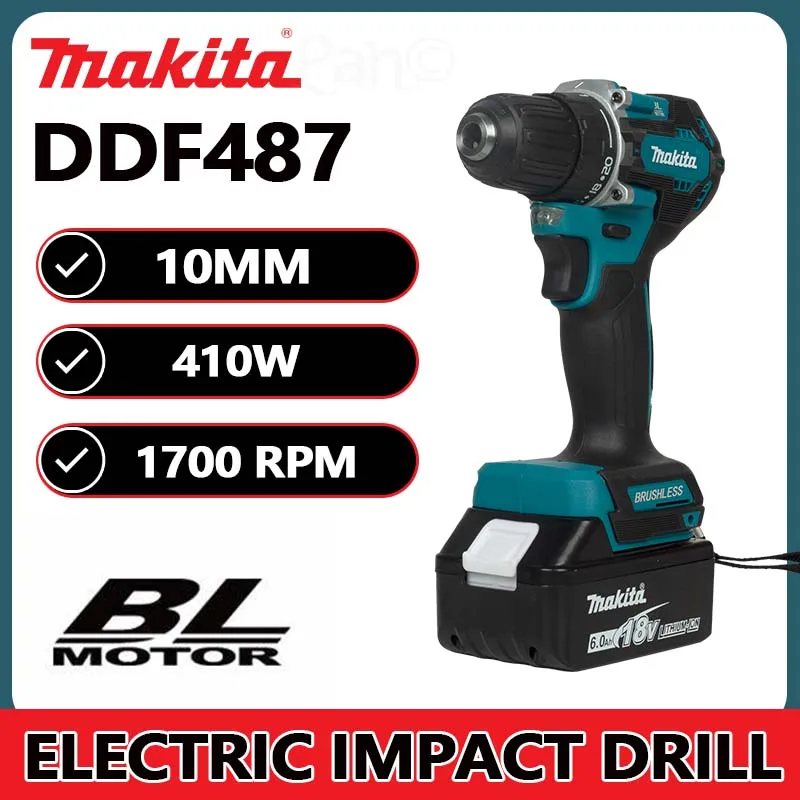 Makita DDF487 10mm Lithium battery 18V rechargeable brushless drill Electric screwdriver driver Wireless pistol drill