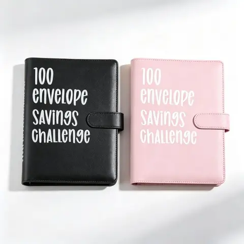 100 Envelope Savings Challenge Binder, Leather Money‑Saving Challenge Notebook with Cash Envelope Slots, Portable Budget Planner Book for Household Budgeting, Money Saving, Financial‑Management, 2‑Colors Available