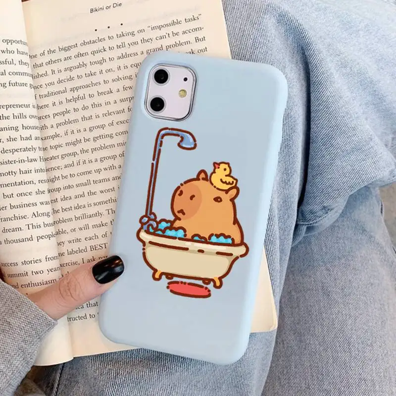 Cute Cartoon Capybara Phone Case for iPhone 11 12 13 Mini Pro Xs Max 8 7 6 6S Plus X XR Solid Candy Color Funda Case
