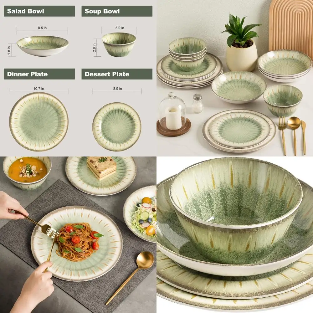 

Unbreakable 16-Piece Melamine Dinnerware Set for 4, BPA-Free, Dishwasher Safe, Outdoor & Indoor Use, Green