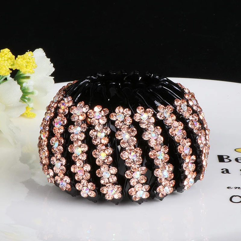 Fashion Bun Crystal Flowers Hair Claw Rhinestone Bun Maker Curler Hair Clip Bird Nest Expanding Hairpin Women Hair Accessories