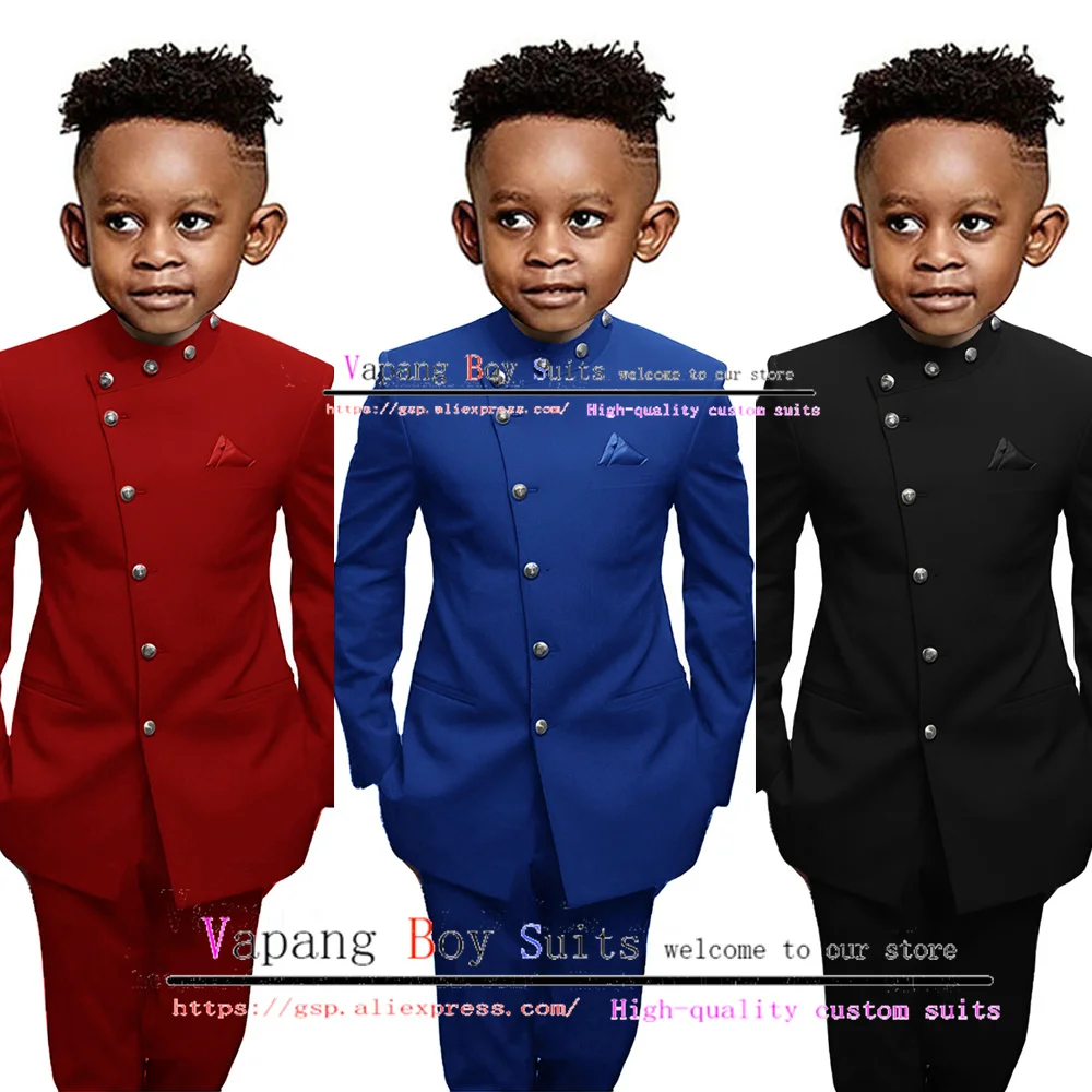 Indian Wind Boys Suit Pants 2 Piece Set Stand Collar Wedding Tuxedo Single Breasted Fashion Kids Blazer