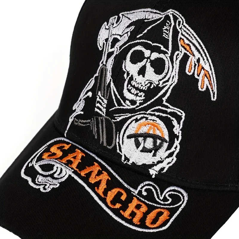 SAMCRO Baseballkappe SOA Sons of Anarchy Totenkopf-Stickerei, lässige Snapback-Mütze, modische, hochwertige Renn- und Motorrad-Sportmütze – Detail 6