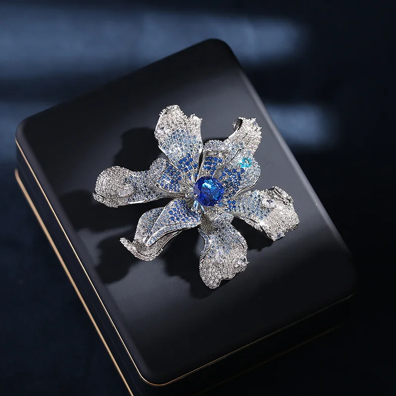 

OKILY Luxury Colored Zircon Three-dimensional Orchid Brooches Palace Style Flower Broche for Women Clothing Temperament Corsage