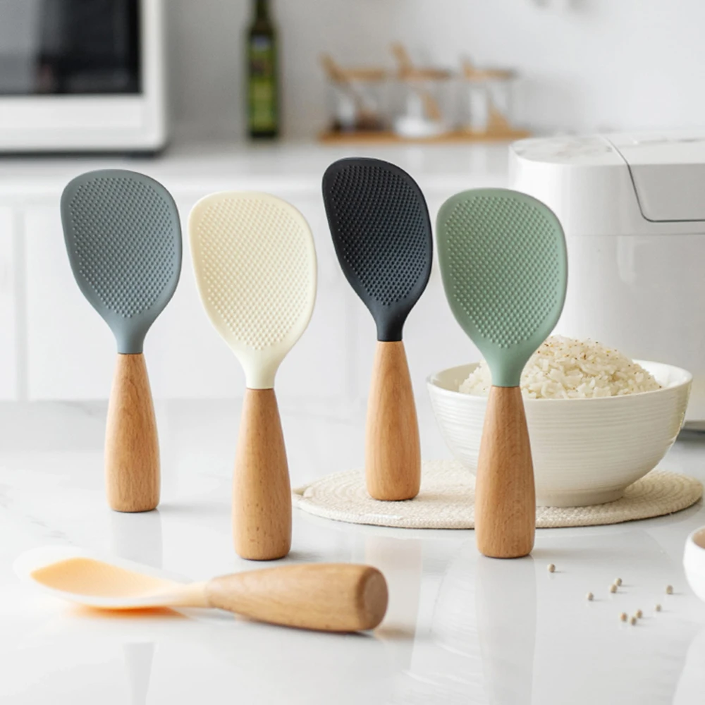 Non-stick Silicone Rice Spoon Cooking Spoon Anti-scalding Pot Rice High-temperature-resistant Spoon Durable Kitchen Gadgets