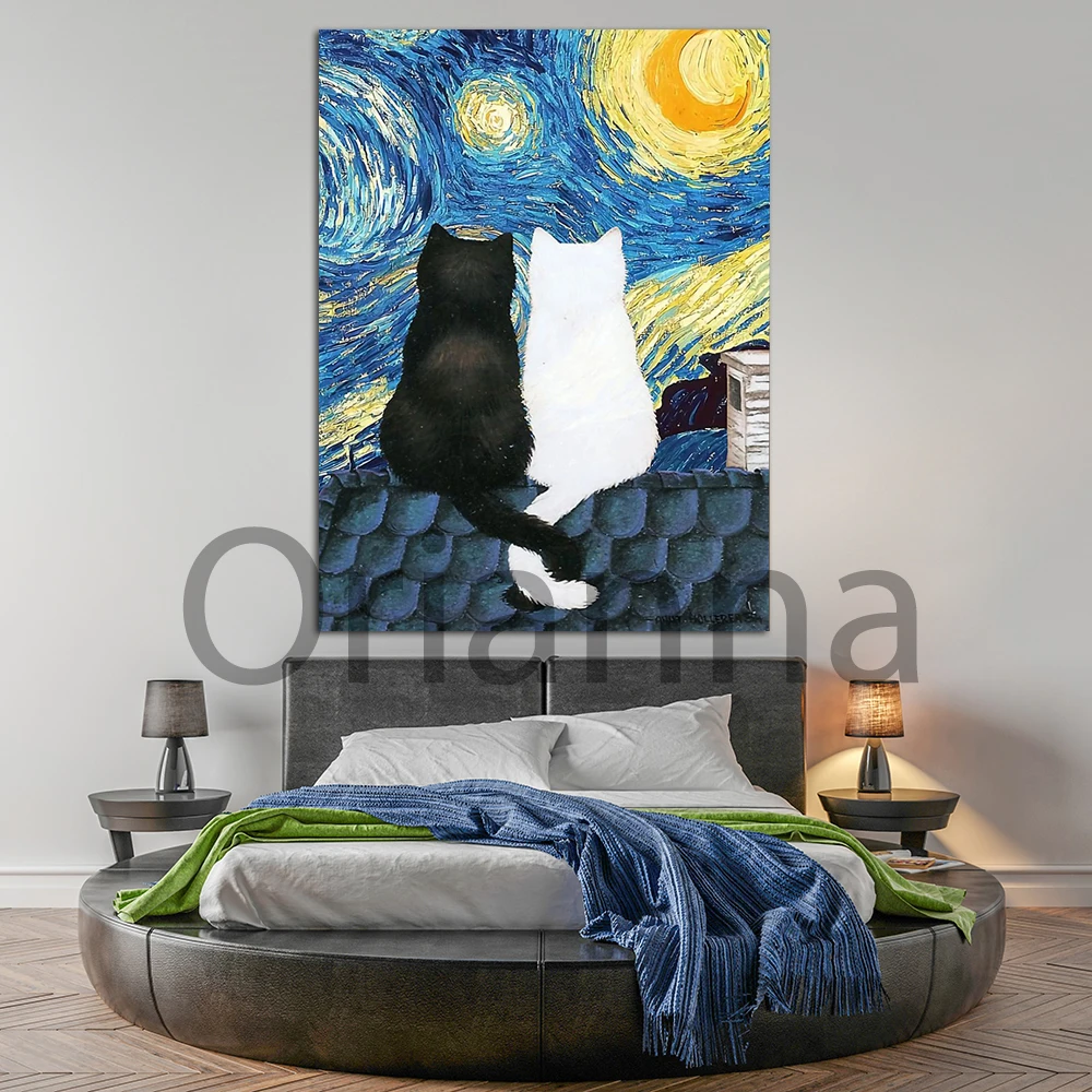 Wall Art Hd Prints Cats Starry Night Cute Van Gogh Poster Modular Abstract Watercolor Home Decor Canvas Painting For Living Room