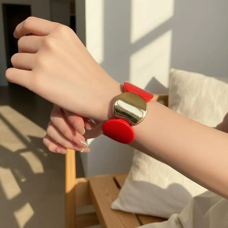 1Pcs Multi-style Resin Bracelet for Women Round Splicing Elastic Rope Flexible Bangle for Picnic Attire