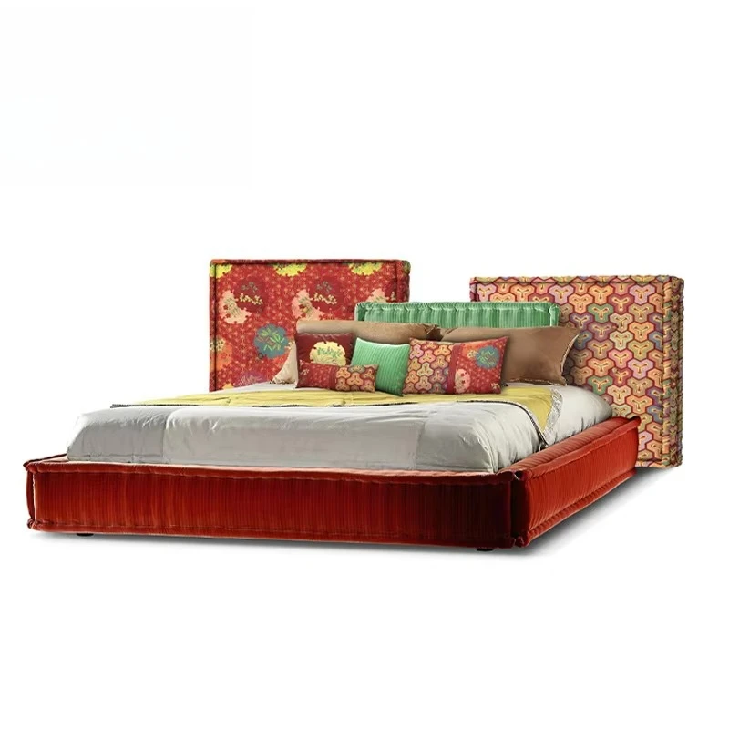 Luxury Bedroom Furniture Mixed Color Queen Double Bed Designer Multi-color Cushion Roche Boyce Boyce Mahjong Upholstered Bed