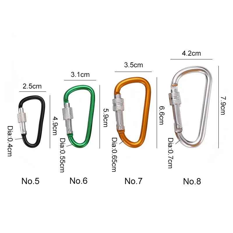 3pcs/6pcs 4 Sizes Aluminum Alloy Carabiner D-Ring Key Chain Clip Camping Keyring Snap Hooks Outdoor Travel Kit