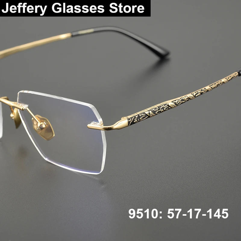 

Fashion Retro Men Rimless Glasses Frame Chinese Carving Design Titanium Ultralight Eyeglasses Frameless Handmade Spectacle Gafas