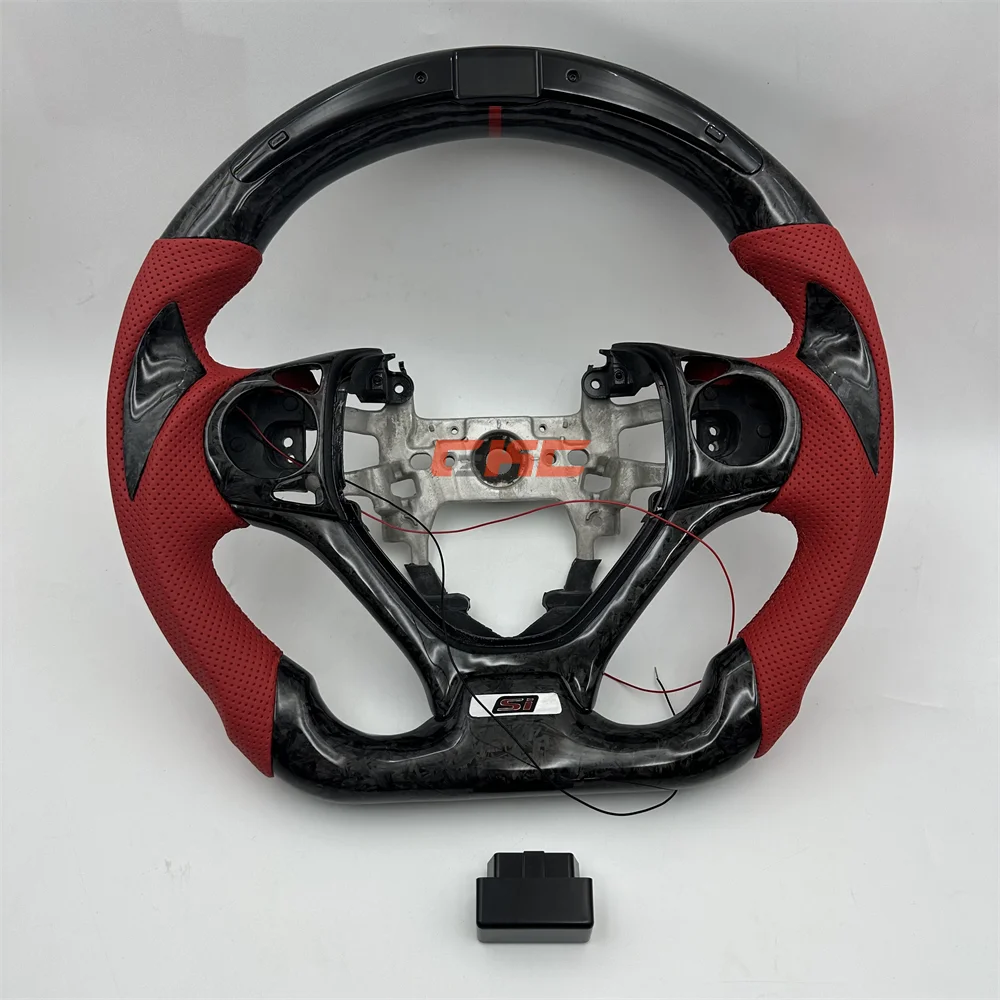 Customized Black Forged Carbon Fiber red leather LED Steering Wheel for 2012 2013 2014 2015 Honda Civic