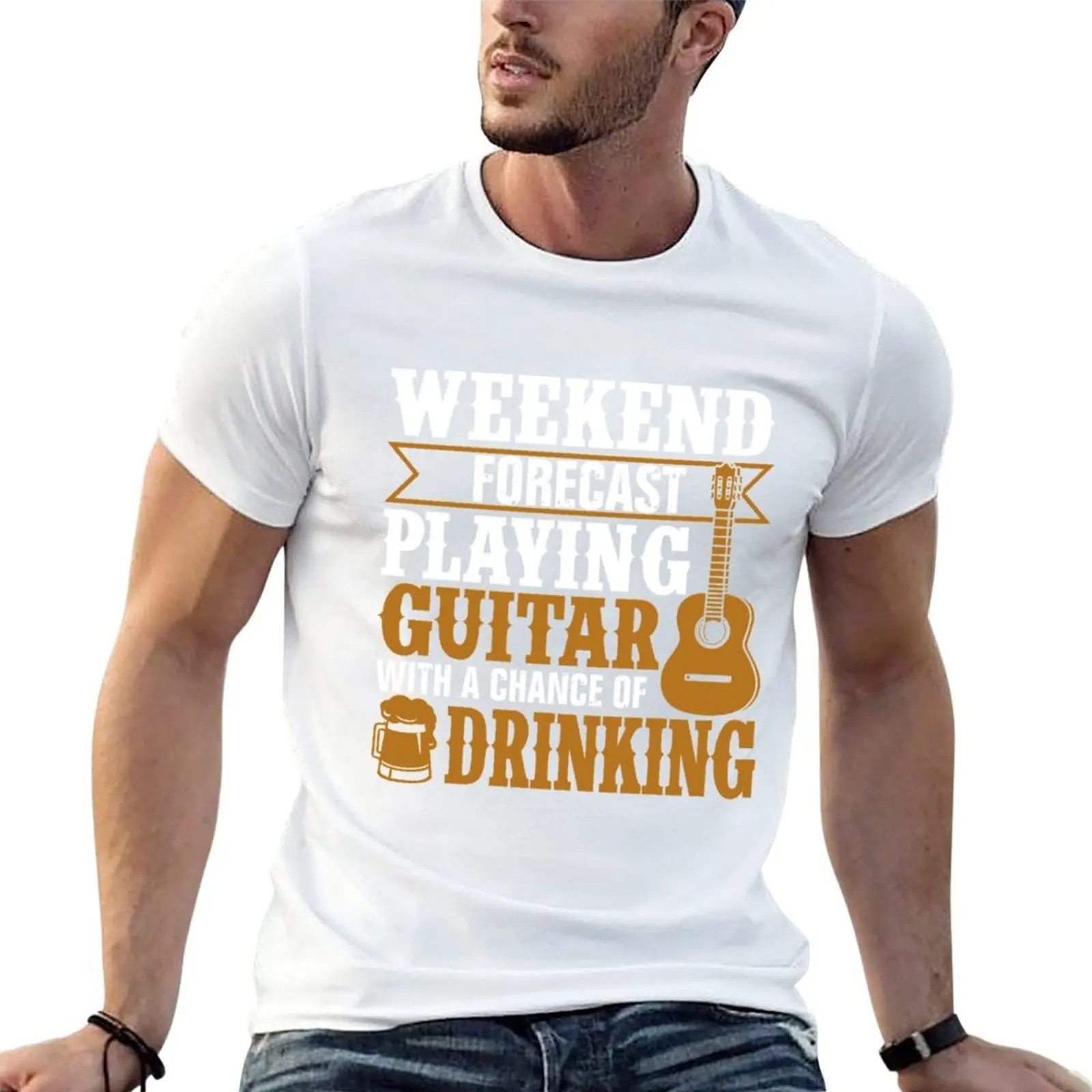 Weekend Forecast Playing Guitar With Drinking Rock Shirt T-Shirt t shirt man cotton man t shirt luxury T-Shirt