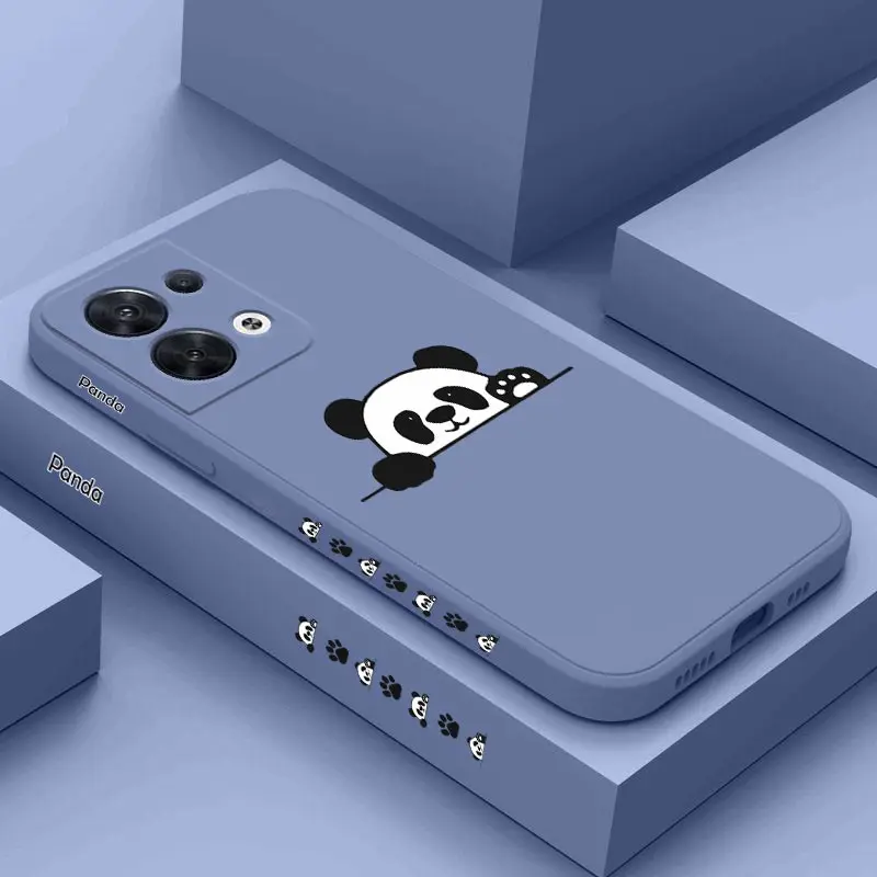 Panda Cute Label Silicone Phone Case For OPPO Reno 8Pro 8T 8 10Pro 10 10ProPlus 7 7Z 7Lite 6 6Z 6ProPlus 6Lite 5Lite 5Pro Cover