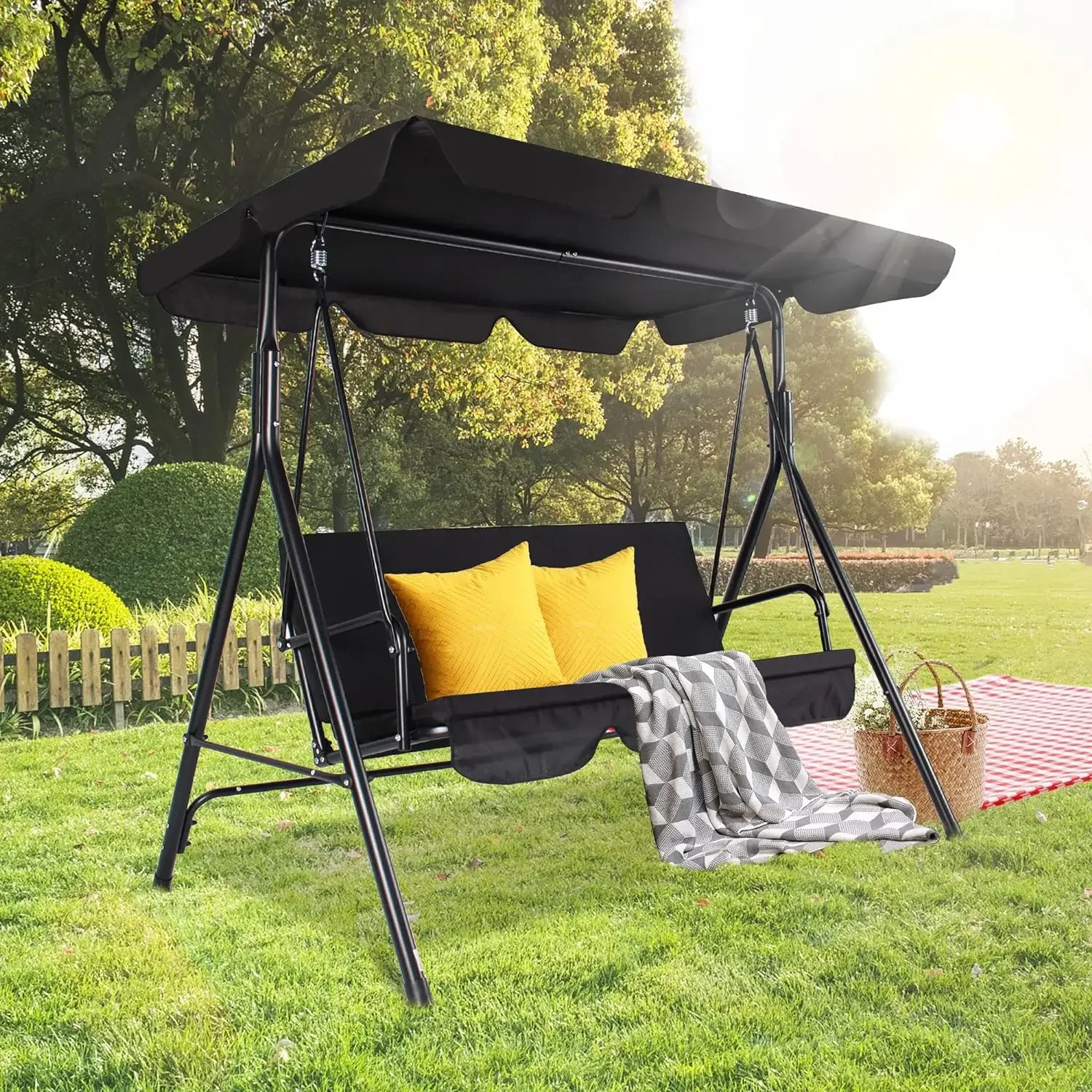 Outdoor Patio Swing Chairs with Adjustable Tilt Canopy & Durable Steel Frame, Porch Swing Outdoor Swings for Adults