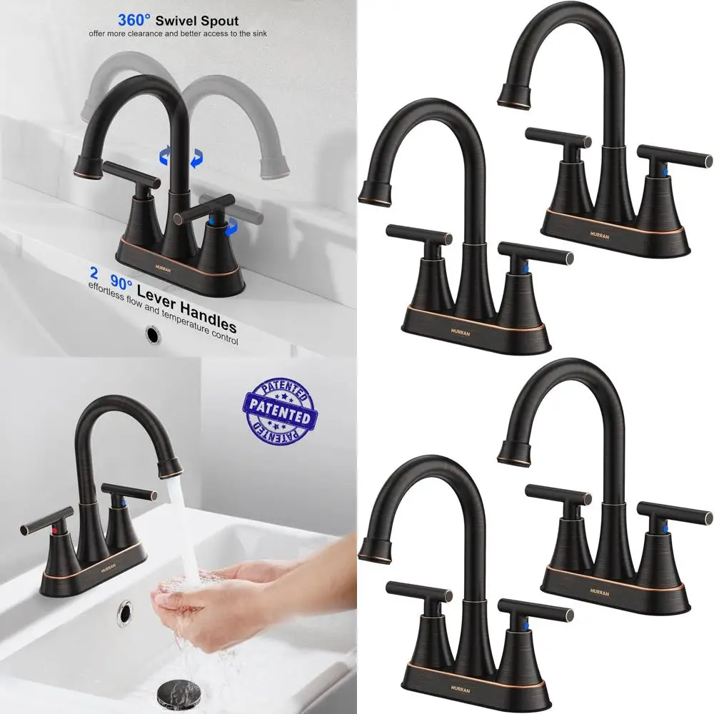 

2-Pack 4 Oil Rubbed Bronze 3-Hole Bathroom Sink Faucet with Pop-Up Drain and Lead-Free Supply Hoses for Vanity and RV Use