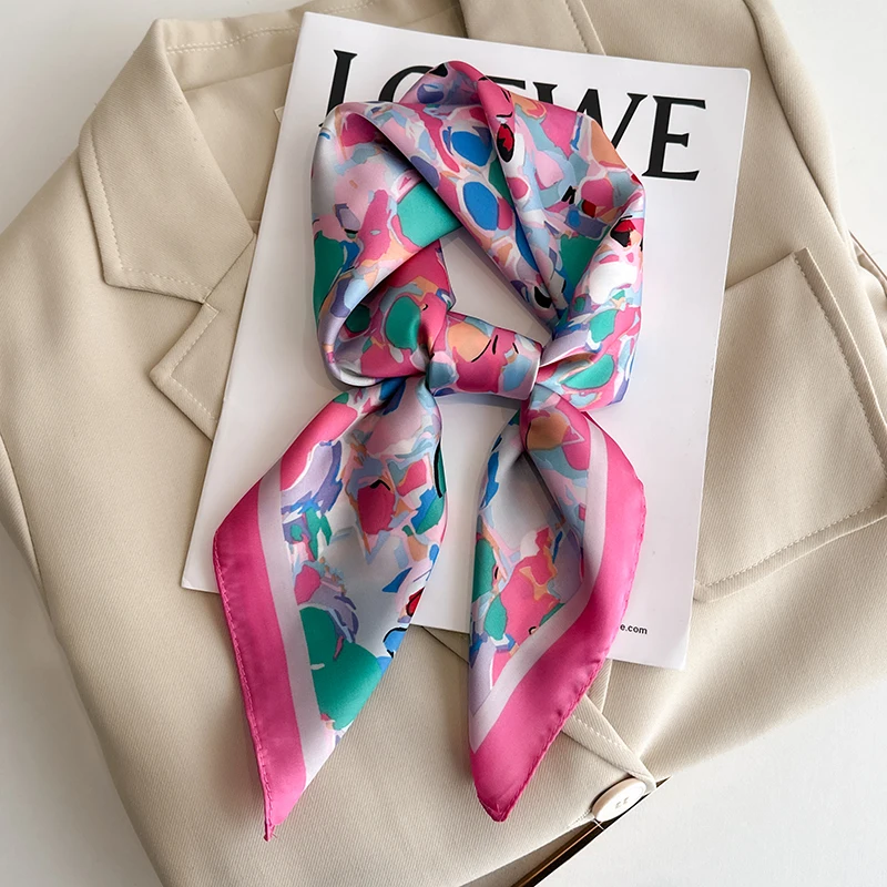 Luxury Floral Print Square Silk Scarf Women Hijab Fashion Hair Bands Neckerchief Female Ornament Shawl Bandana Bag Scarves