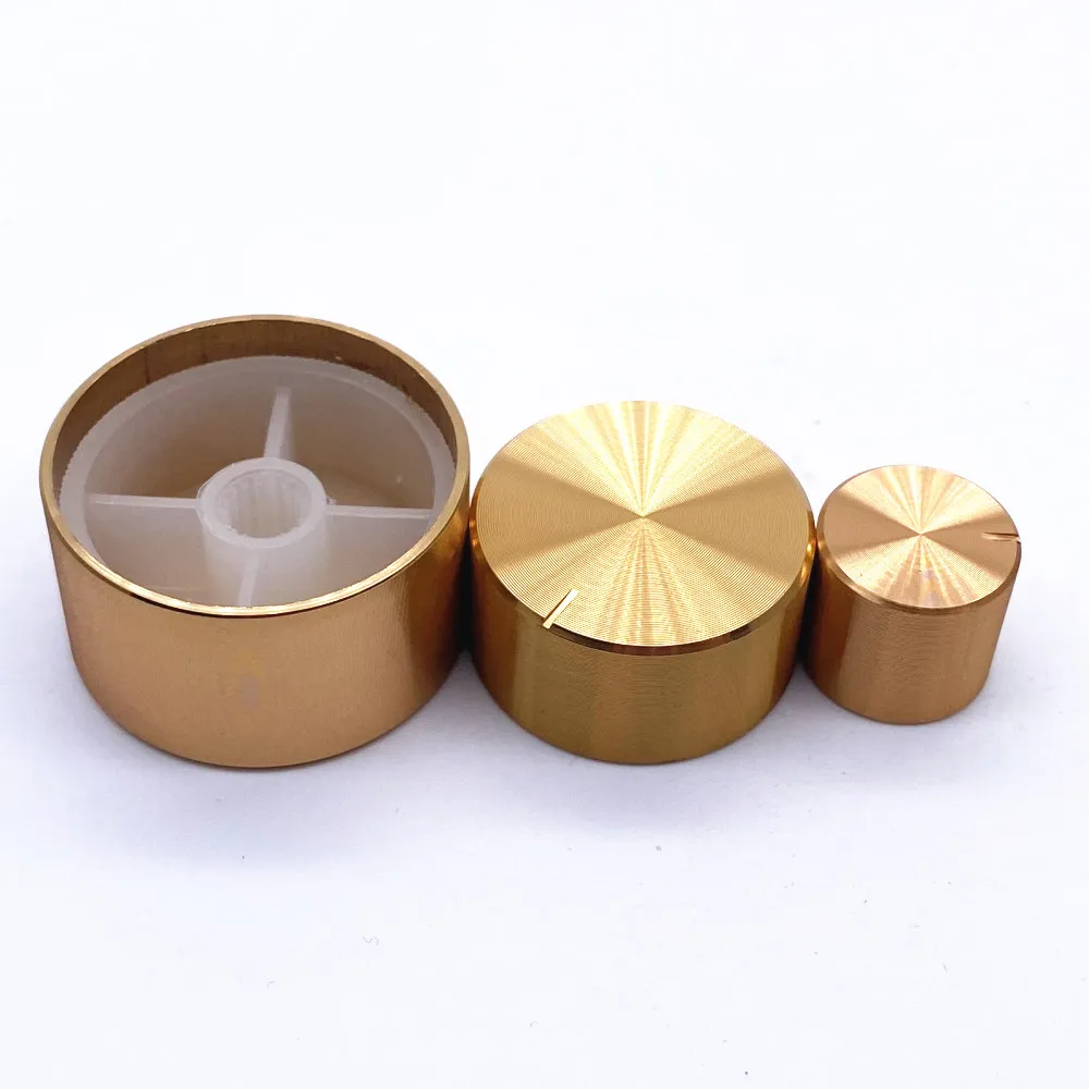 1 pz Oro In Lega di Alluminio Potenziometro Tappo Manopola Encoder Controllo Del Volume Manopola Audio per 6mm Foro Albero Manopola