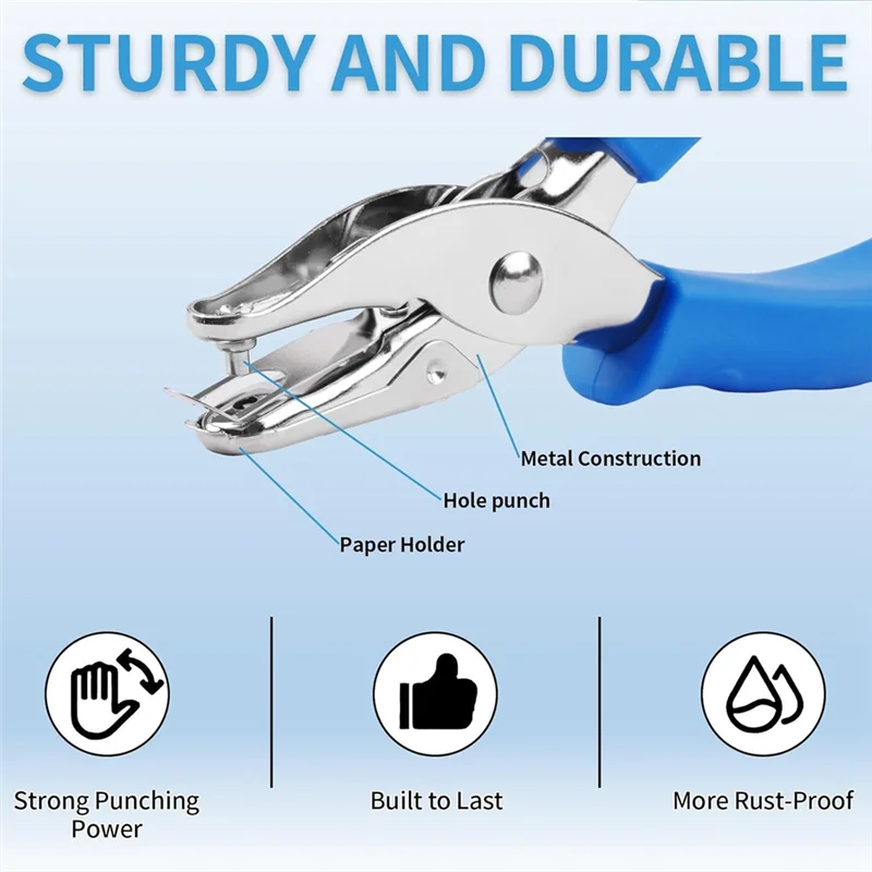 Upgraded Soft Grip Handle Hole Punch Hand Hole Puncher With Soft Grip Handle For Crafts, Scrapbooks, 6 Sheets Capacity, Tickets