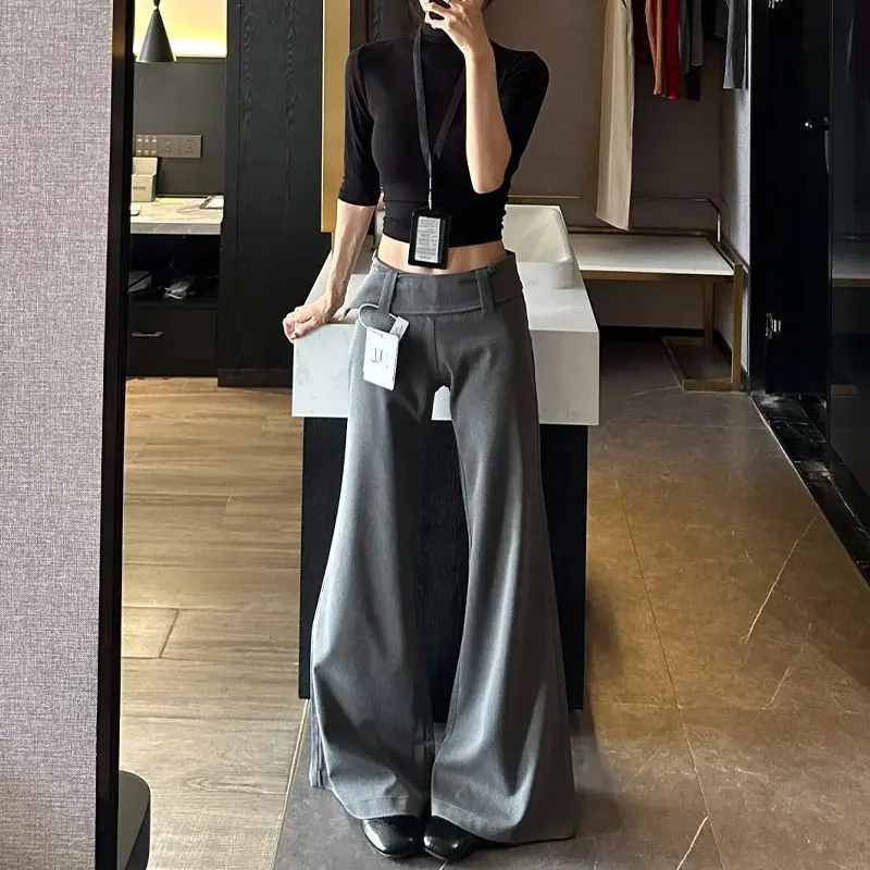 

Grey Drape Slightly Pulled Suit Pants Women's Spring Design Mopping Wide-leg Casual Trousers