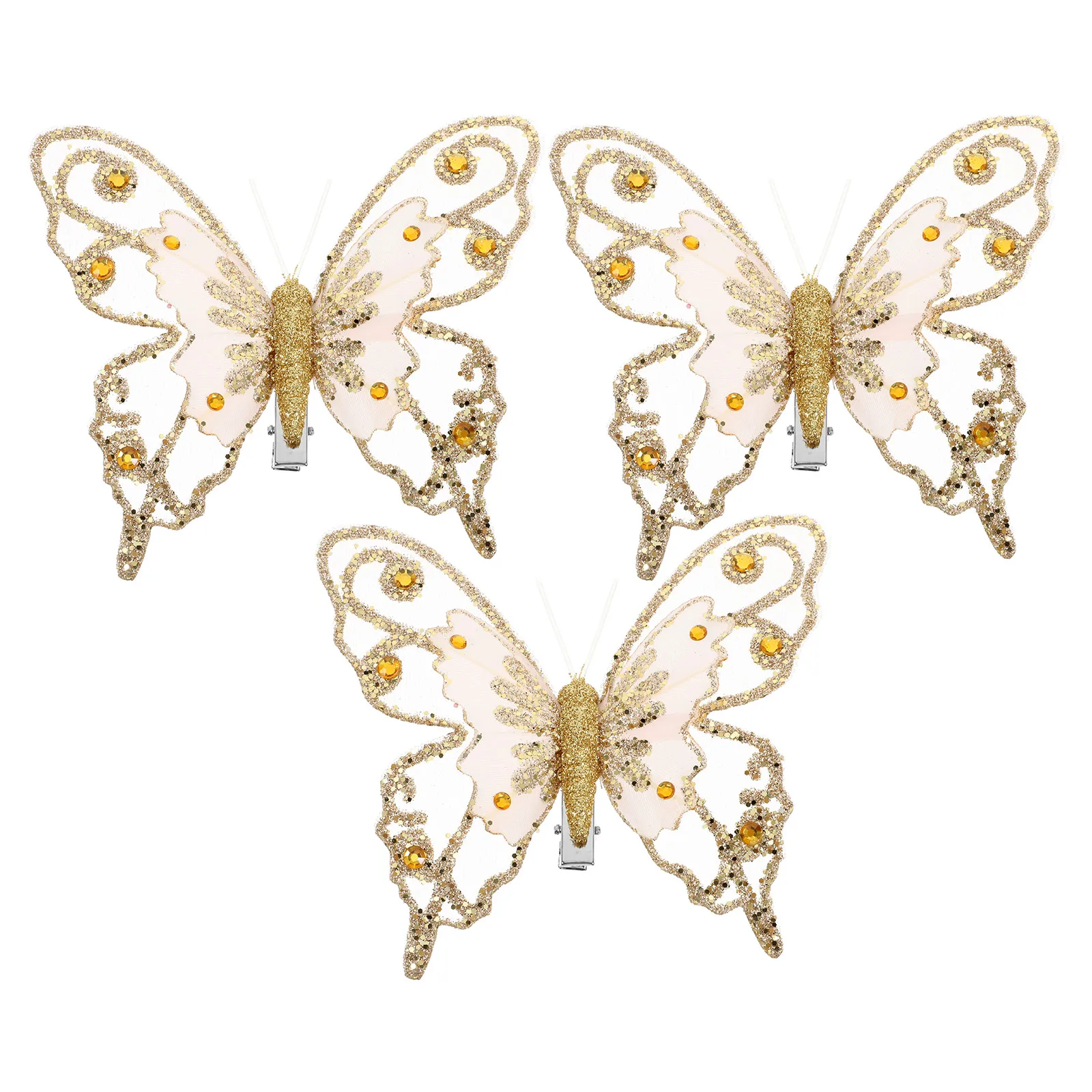 

3Pcs Glitter Monarch Butterfly Decorations Elegant Clip on Christmas Tree Wedding Wreath Floral Arrangements Ornaments
