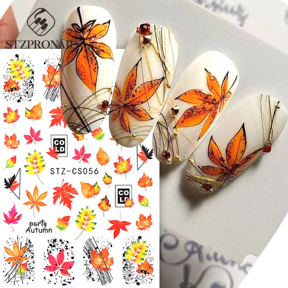 3D Autumn Maple Leaf Nail Sticker Geometric Gold Red Decal Slider Eyes Skull Design DIY Manicure Art Decoration Tips BESTZ-CS055