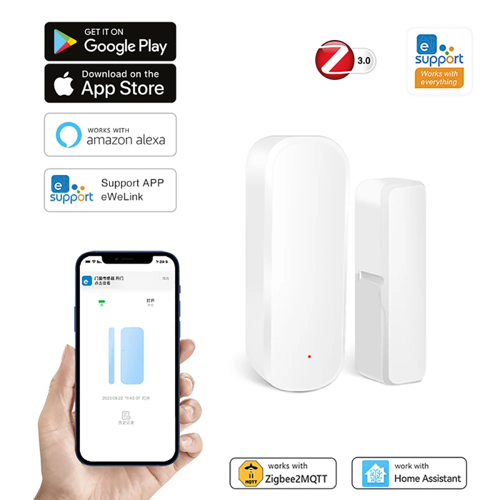 Capteur de porte et fenêtre magnétique pour Ewelink Zigequation, capteur de sécurité antivol, alarme, prend en charge Tuya Smart Life, Alexa Home Assistant