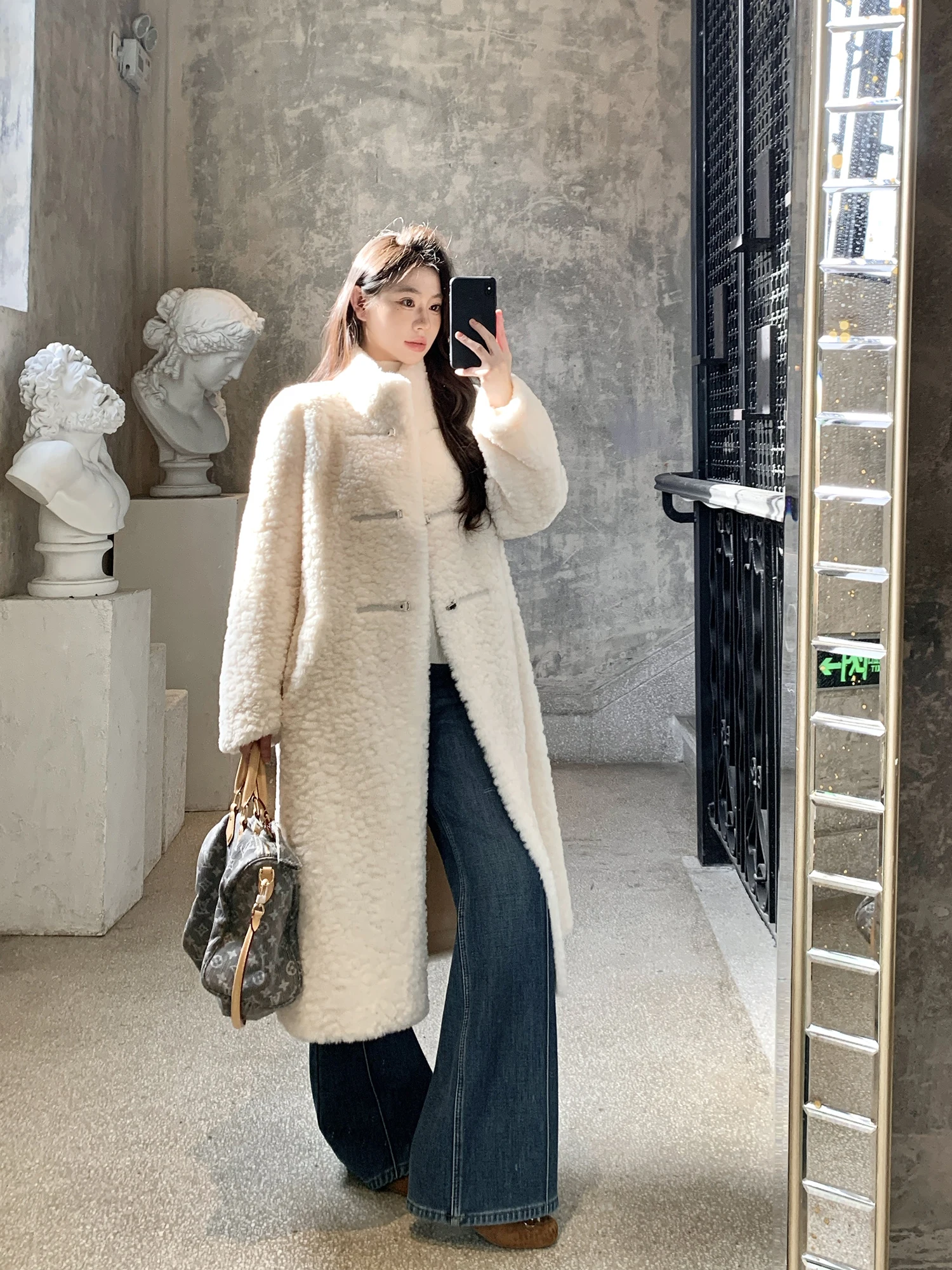 

Eco-Friendly Fur Coat Long Loose Slimming Stand Collar Women's Winter Outerwear Withmxboom ey Home High-End Feel