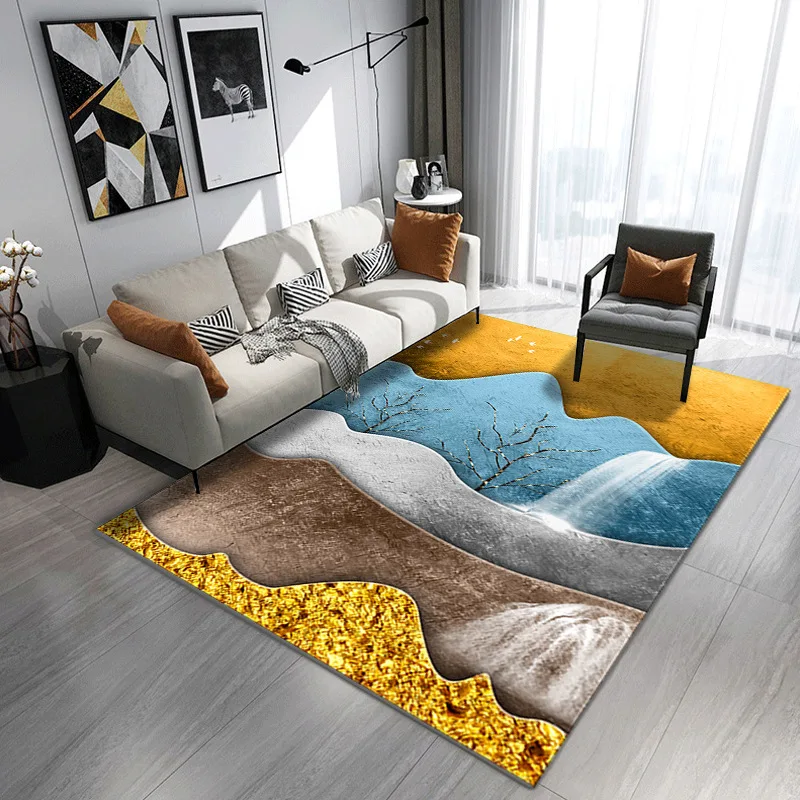 Living Room Rug With Gold Geometric Print Chair Rug Customize Corridor Long Carpet Crawling Mat For Childrens Room