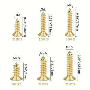 Vít gỗ bản lề nhỏ, M2, M2.5, đầu mịn nhỏ, đa dạng, đồng micro, tự đánh, WI, 5 mm, 6 mm, 7mm, 8 mm, 10 mm, 1200pcs 10 Vít bán hàng chính 7mm - 7