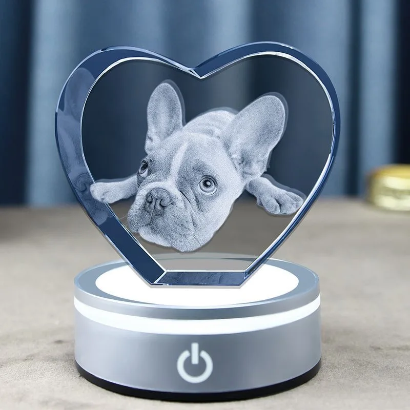 

2D Customized Photo Frame Personalized Heart Shaped Crystal Custom Laser Engraving Engraving Figures Pets Image Home Decoration