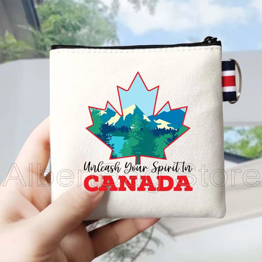 Amore foglia d'acero Giorno del Canada Mappa canadese Bandiera Regali Borsa portamonete in tela Borsa per carte di credito piccola chiave quadrata Custodia a portafoglio in cotone