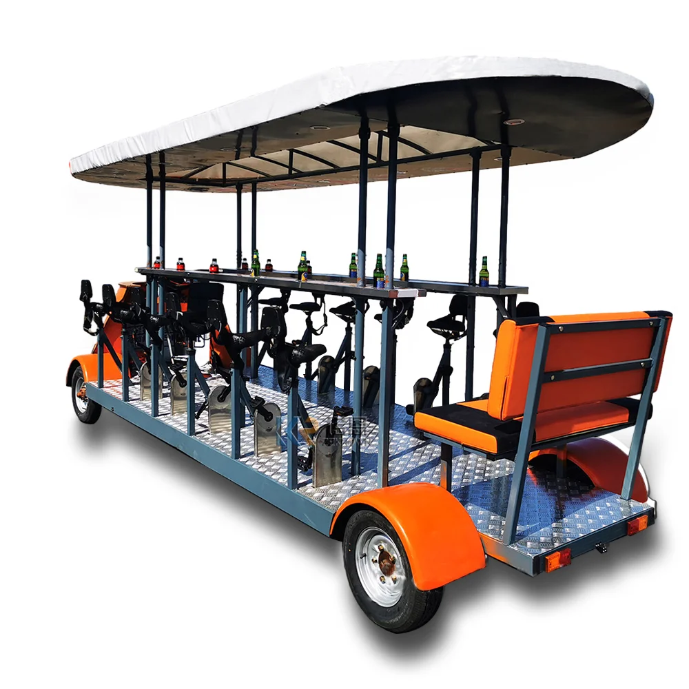 Dual Drive Luxury Leisure Entertainment Party Beer Tricycle 15 Passenger Beer Bike with Bar Counter For Sale