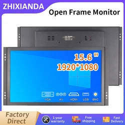 Zhixianda 15.6 Inch 1920*1080 Capacitive Touch Screen Open Frame Monitor Industrial Embedded LCD With VGA HDMI BNC AV USB Port