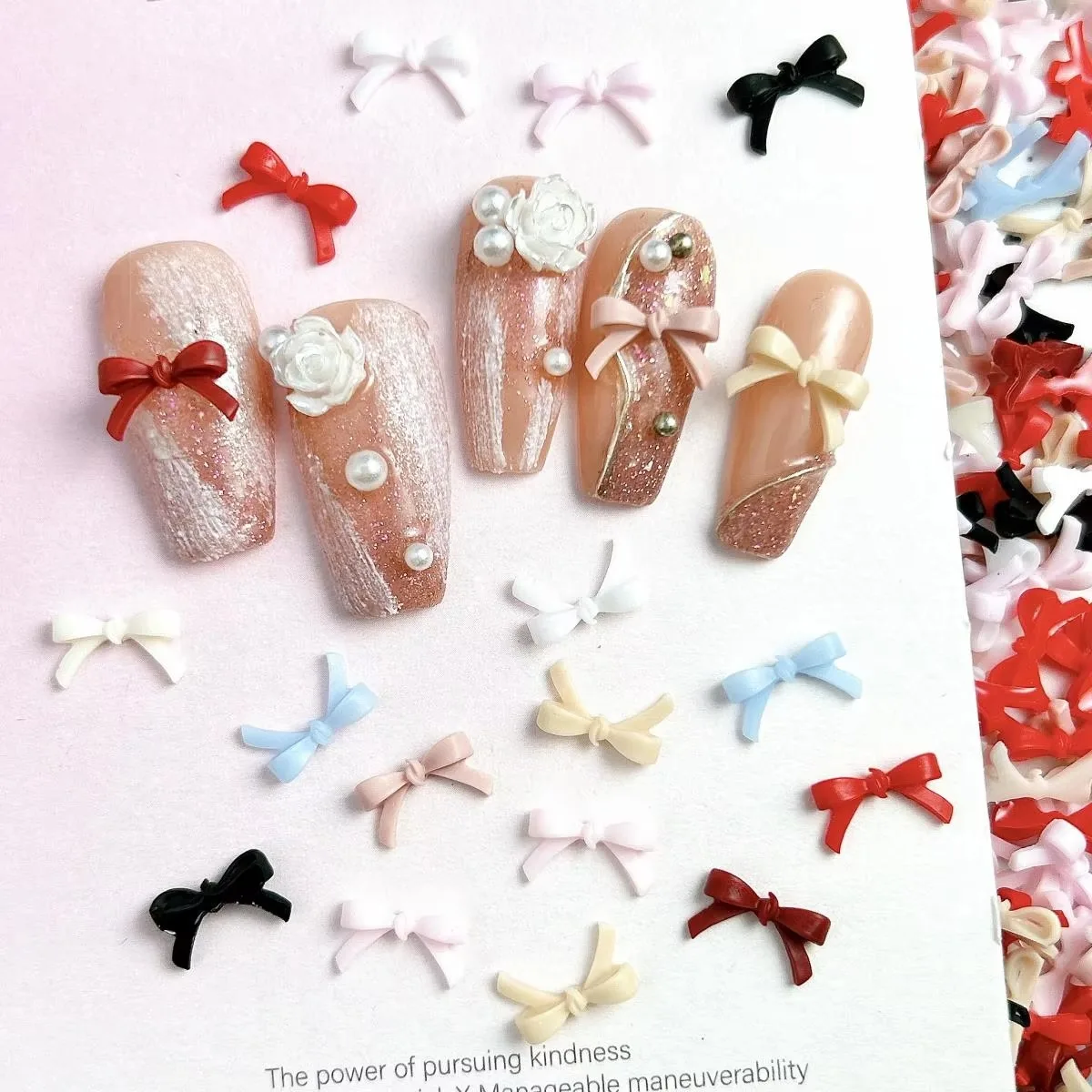 100PCS 3D Sweet Multi Color Mini Bow Nail Art Accessories Colorful Random Mixed Resin Bow Nail Charms Supplies For Manicure DIY