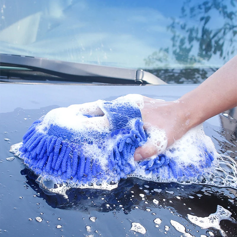 SEAMETAL Blue Microfiber Chenille Car Wash Sponge Care Washing Brush Pad Cleaning Tool Auto Washing Towel Gloves Car Wash Care