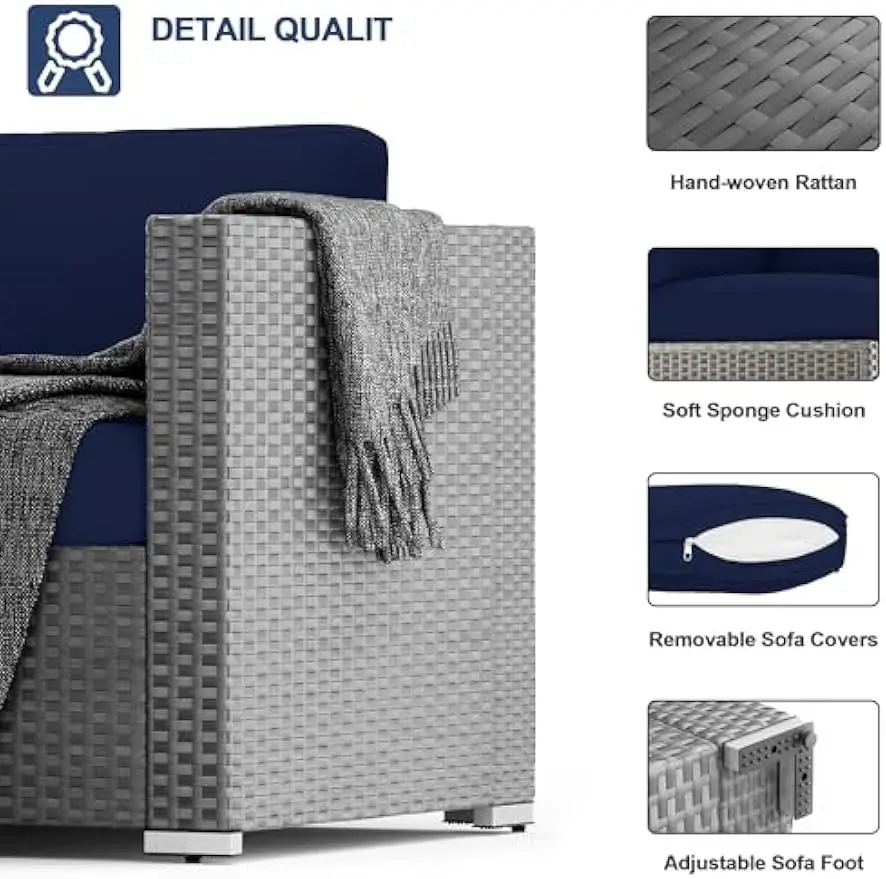 야외 파티오 가구 세트, 그레이 라탄 야외 파티오 섹션 대화 세트, 모듈식 소파 세트, 커피 테이블 포함, 7 개