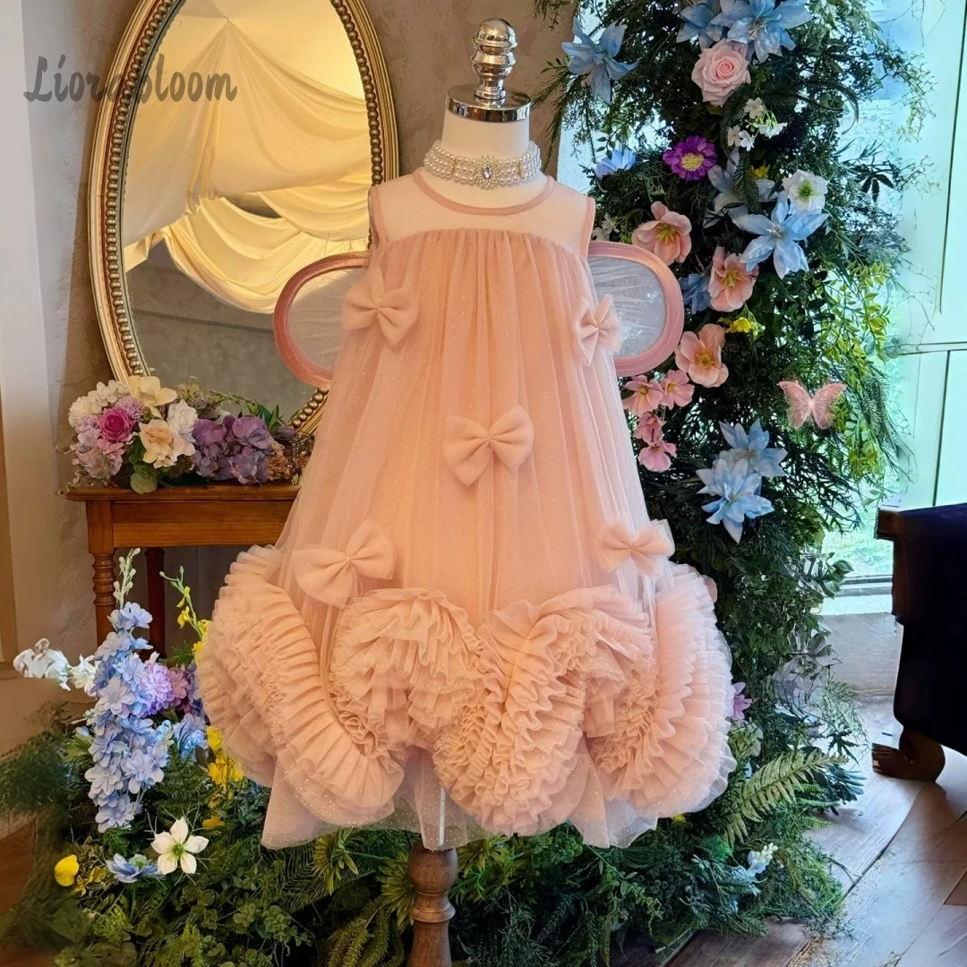 

Girls' Pink Winged Dress Fluffy Knee Length Skirt 3D Bow Party Wear Wedding Party Attire Dress свадебное платье